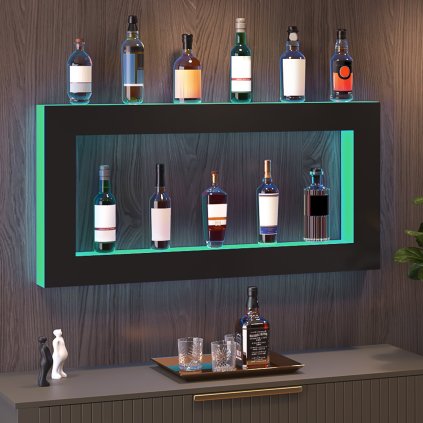LED podsvícený barový stojan na lahve s alkoholem, ovládání RF a aplikací, 48 palců