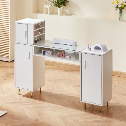 Manikúrní stůl se skleněnou deskou, nehtový stůl, make-up a ošetřovna s opěrkou zápěstí