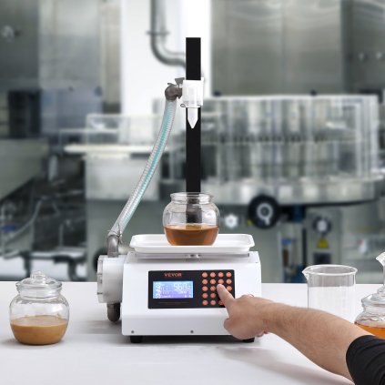 Plnicí stroj na kapaliny, váživost 50-5000 g, automatický plnicí stroj na lahve, stočený stroj s zubovým čerpadlem, digitální řízení pro med, olej, víno, prací prostředky, viskózní kapaliny (jedna tryska)