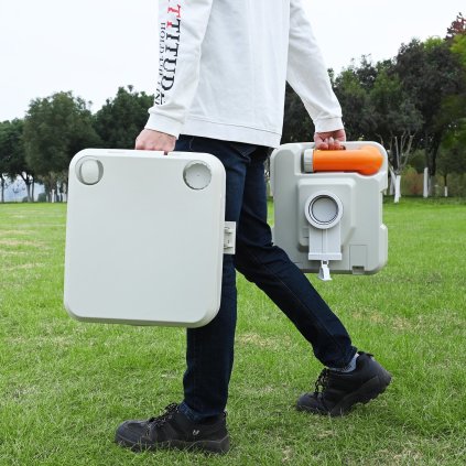 Přenosná toaleta na kempování, přenosný nočník s přepravní taškou, 20l odpadní nádrž a 12l splachovací nádrž, tlačítkové splachování s ukazatelem hladiny, pro dospělé a děti, kempování, výlety autem a obytným vozem