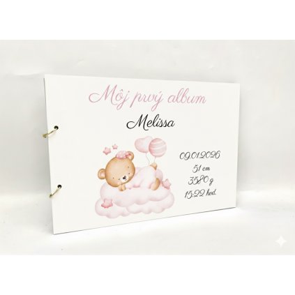 Personalizovaný detský album s údajmi o narodení dievčatko