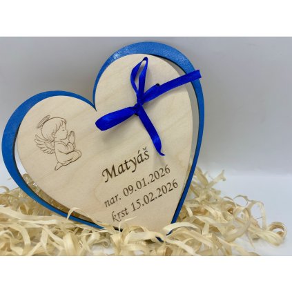 Drevená obálka ku krstu pre chlapca