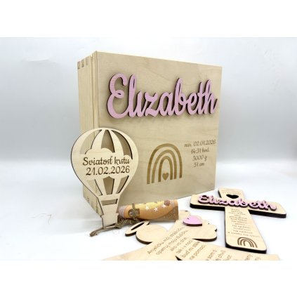 Drevený set na krstiny pre dievčatko