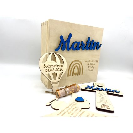 Drevený set na krstiny pre chlapčeka