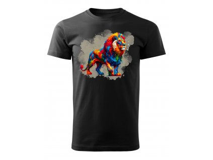panske-bavlnene-tricko-s-potiskem-lva-panske-tricko-s-kratkym-rukavem-lev-lion-kral-dzunle-lion-king-panske-tricko-se-lvem-malfini-adler-100%-bavlna-cerne