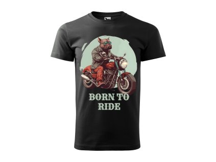 panske-bavlnene-tricko-born-to-ride-panske-tricko-s-kratkym-rukavem-s-potiskem-psa-na-motorce-tricko-pro-motorkare-tricko-pro-milovniky-psu-tricko-pro-pejskare-darek-pro-chlapa-malfini-adler-100%-bavlna-cerne