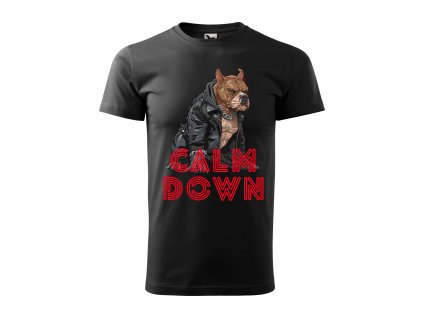 panske-bavlnene-tricko-s-potiskem-american-bully-calm-down-pes-v-bunde-kvalitni-panske-tricko-s-potiskem-tricko-pro-chlapa-perfektni-darek-tricko-pro-pejskare-malfini-adler-100%-bavlna-cerne