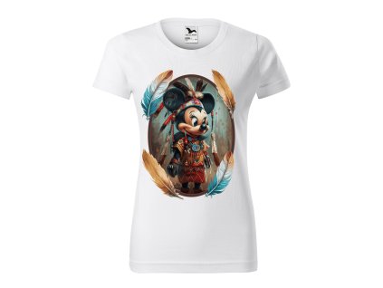 damske-bavlnene-tricko-s-potiskem-minnie-mouse-damske-tricko-s-minnie-mouse-indianka-minnie-mickey-mouse-disney-100%-bavlna-bile