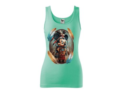 damske-bavlnene-tilko-s-potiskem-minnie-mouse-mickey-mouse-disney-minnie-mouse-jako-indianka-malfini-adler-tilko-s-vtipnym-potiskem-minnie-mouse-100%-bavlna-matove-zelene