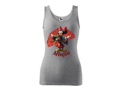damske-bavlnene-tilko-s-potiskem-minnie-mouse-jako-geisha-gejsa-mickey-mouse-disney-damske-tilko-s-vtipnym-potiskem-malfini-adler-100%-bavlna-sede