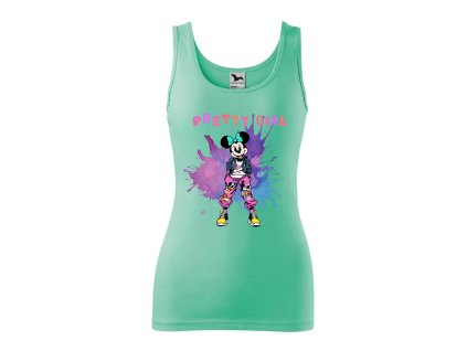 damske-bavlnene-tilko-s-potiskem-minnie-mouse-pretty-girl-fashion-style-disney-mickey-mouse-malfini-adler-100%-bavlna-zelene-matove