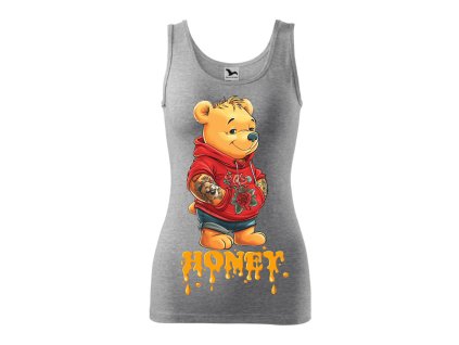 damske-bavlnene-tilko-s-originalnim-potiskem-medvidek-pu-potetovany-medvidek-honey-originalni-potisk-disney-malfini-adler-100%-bavlna-sede