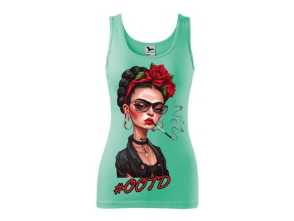 damske-bavlnen-tilko-s-potiskem-frida-kahlo-ootd-outfit-of-the-day-malfini-adler-100%-bavlna-zelene-matove