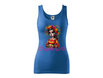 damske-bavlnene-tilko-s-originalnim-potiskem-mexicka-zena-mexicky-kostlivec-svatek-mrtvych-muerte-malfini-adler-100%-bavlna-modre