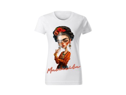 damske-bavlnene-tricko-s-potiskem-frida-kahlo-moderni-frida-vtipny-potisk-mamacita-malfini-adler-100%-bavlna-bile