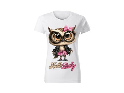 damske-bavlnene-tricko-s-potiskem-stylova-sova-v-kozene-bunde-hello-baby-malfini-adler-100%-bavlna-bile