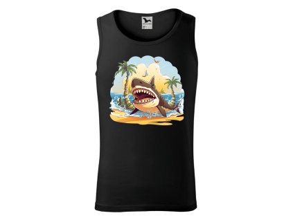 panske-bavlnene-tilko-s-potiskem-zraloka-shark-zralok-na-plazi-letni-design-malfini-adler-100%-bavlna-cerne
