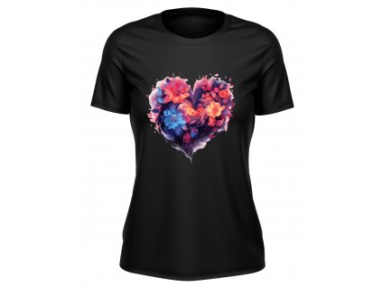 damske-tricko-s-kratkym-rukavem-tricko-pro-zeny-tricko-pro-slecny-malfini-adler-kvetinove-srdce-kvetiny-100%-bavlna-cerne-valentyn-triko-s-potiskem-laska