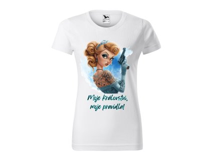 damske-bavlnene-tricko-s-potiskem-popelka-cinderella-drsna-popelka-moderni-popelka-malfini-adler-100%-bavlna-bile