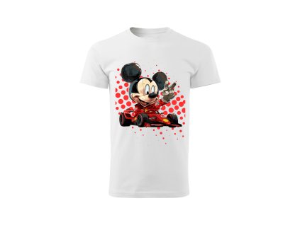 panske-bavlnene-tricko-s-potiskem-mickey-mouse-formule-jezdec-formule-jedna-mickey-mouse-disney-malfini-adler-100%-bavlna-bile