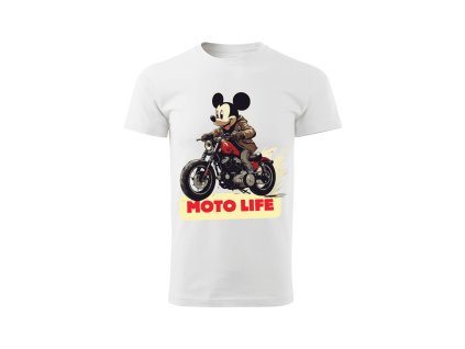 panske-bavlnene-tricko-s-potiskem-mickey-mouse-na-motorce-motolife-disney-pro-milovniky-motorek-malfini-adler-100%-bavlna-bile