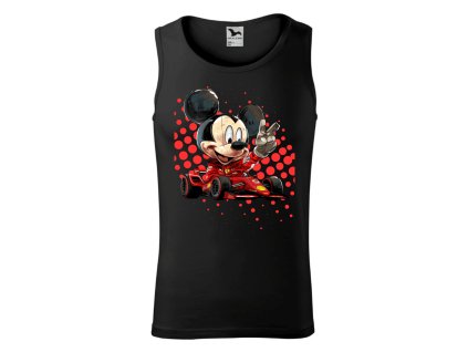 panske-bavlnene-tilko-s-potiskem-mickey-mouse-jako-jezdec-formule-1-zavodnik-formule-minnie-mouse-disney-malfini-adler-100%-bavlna-cerne
