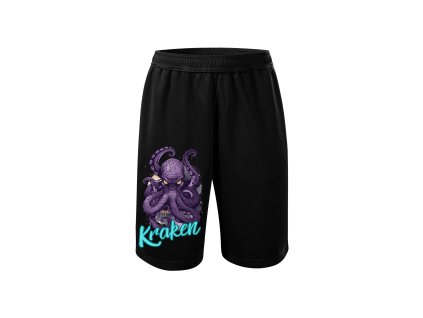 panske-lehke-letni-kratasy-s-potiskem-kraken-kraken-vhodne-na-sport-malfini-adler-100%-micro-polyester-cerne