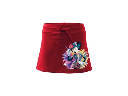 damska-kratasova-sukne-s-potiskem-minnie-mouse-disney-minnie-v-kloboucku-damska-sportovni-sukne-zamezujici-treni-stehen-malfini-adler-95%-bavlna-5%-elastan-cervena