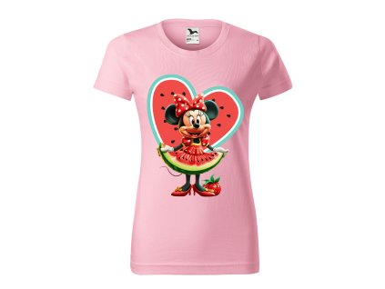 damske-bavlnene-tricko-s-potiskem-melounova-minnie-mouse-letni-potisk-minnie-v-melounovych-satech-mickey-mouse-disney-malfini-adler-100%-bavlna-ruzove