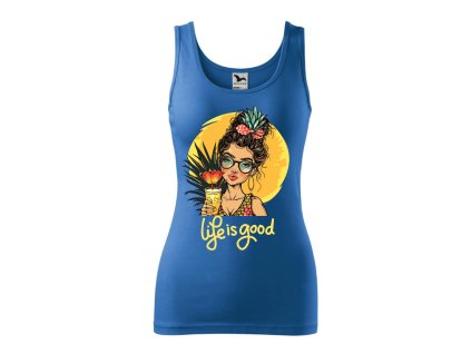 damske-bavlnene-tilko-s-potiskem-ananasova-pani-zena-s-ananasovym-drinkem-letni-potisk-life-is-good-tilko-s-vtipnym-originalnim-potiskem-malfini-adler-100%-bavlna-modre