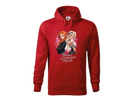 damska-bavlnena-mikina-s-klokankovou-kapsou-a-kapuci-s-originalnim-vtipnym-potiskem-sestry-princezny-disney-frozen-elsa-a-anna-olaf-malfini-adler-65%-bavlna-35%-polyester-cervena