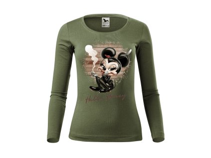 damske-bavlnene-tricko-s-dlouhym-rukavem-s-potiskem-minnie-mouse-mickey-mouse-minnie-s-cigaretou-disney-pro-milovnice-minnie-darek-na-vanoce-vanocni-darek-malfini-adler-100%-bavlna-khaki