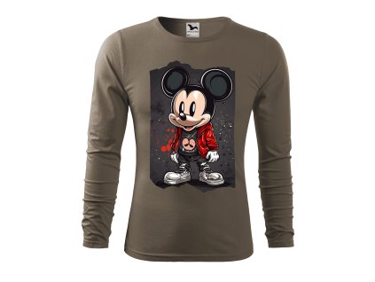 panske-bavlnene-tricko-s-dlouhym-rukavem-s-potiskem-frajer-mickey-mouse-disney-netradicni-potisk-s-mickey-mousem-darek-na-vanoce-vanocni-darek-malfini-adler-100%-bavlna-army