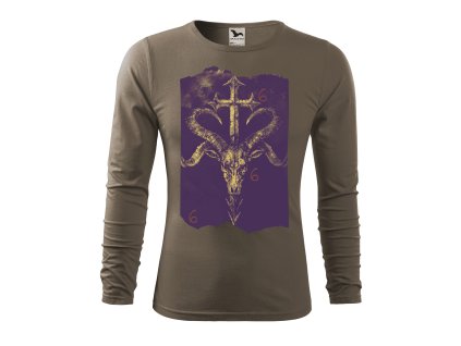 panske-bavlnene-tricko-s-dlouhym-rukavem-s-potiskem-kozla-satanisticky-potisk-666-pro satanisty-uctivace-dabla-belzebub-darek-na-vanoce-vanocni-darek-malfini-adler-100%-bavlna-army