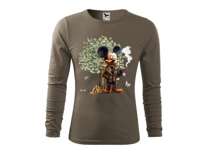 panske-bavlnene-tricko-s-dlouhym-rukavem-s-potiskem-bohac-mickey-mouse-mickey-mouse-jako-prachac-netradicni-potisk-s-mickey-mousem-vanocni-darek-darek-na-vanoce-malfini-adler-100%-bavlna-army