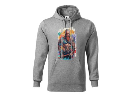 panska-bavlnena-mikina-s-kapuci-a-klokankovou-kapsou-s-potiskem-viking-ragnarok-vanocni-darek-darek-na-vanoce-malfini-adler-65%-bavlna-35%-polyester-seda