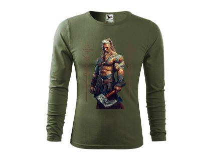 panske-bavlnene-tricko-s-dlouhym-rukavem-s-potiskem-vikinga-novy-viking-ragnarok-thor-darek-na-vanoce-vanocni-darek-malfini-adler-100%-bavlna-khaki