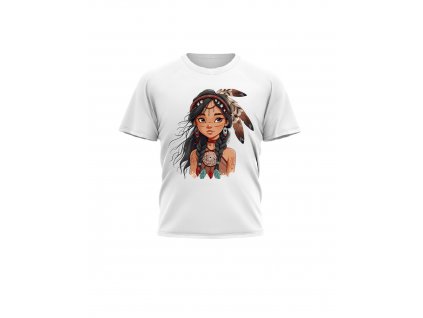 Detske-divci-tricko-s-kratkym-rukavem-triko-s-potiskem-malfini-adler-Indianka-Indianska-divka-Indian-Girl-bile-100%-bavlna
