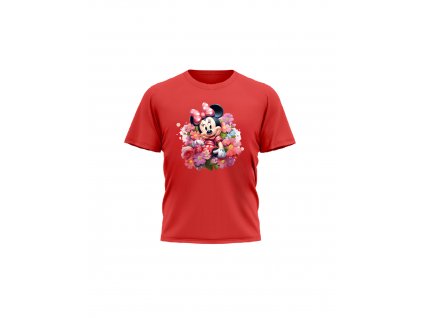 Detske-divci-tricko-s-kratkym-rukavem-triko-s-potiskem-malfini-adler-Kvetinova-Minnie-Minnie-Mouse-Minnie-s-kvetinami-cervene-100%-bavlna