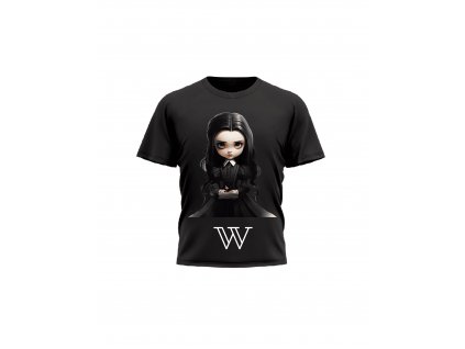 detske-divci-tricko-s-kratkym-rukavem-malfini-adler-triko-s-potiskem-Wednesday-Addams-Addams-Family-cerne-100%-bavlna