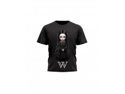 Detske-divci-tricko-s-kratkym-rukavem-triko-s-potiskem-Smutna-Wednesday-v-satech-Wednesday-Addams-malfini-adler-Wednesday-saty-cerne-100%-bavlna-Addams-Family