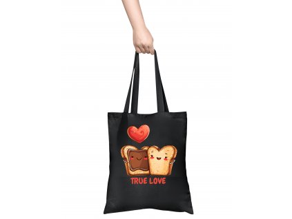 Originalni-damska-bavlnena-taska-True-Love-Miluju-jidlo-zeny-a-jidlo-eat-me-cerna-100%-bavlna-taska-s-potiskem