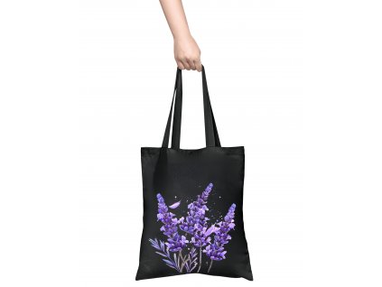 Damska-platena-taska-Levandule-Kvetiny-Flower-cerna-100%-bavlna-taska-s-potiskem