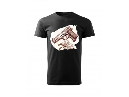 panske-tricko-s-kratkym-rukavem-tricko-pro-pany-tricko-pro-muze-malfini-adler-glock-revolver-9mm-zbran-cerne-100%-bavlna-triko-s-potiskem