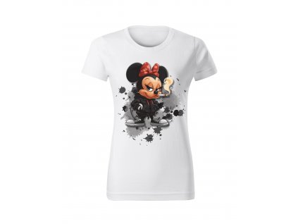 damske-tricko-s-kratkym-rukavem-tricko-pro-zeny-tricko-pro-divky-malfini-adler-disney-Minnie-mouse-drsnacka-minnie-100%-bavlna-bile-triko-s-potiskem