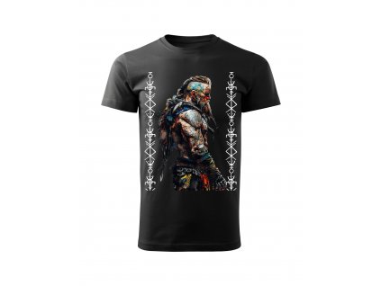panske-tricko-s-kratkym-rukavem-tricko-s-potiskem-pefrektni-darek-viking-ragnarok-tricko-pro-manzela-darek-pro-muze-darek-pro-manzela-malfini-adler-100%-bavlna-cerna