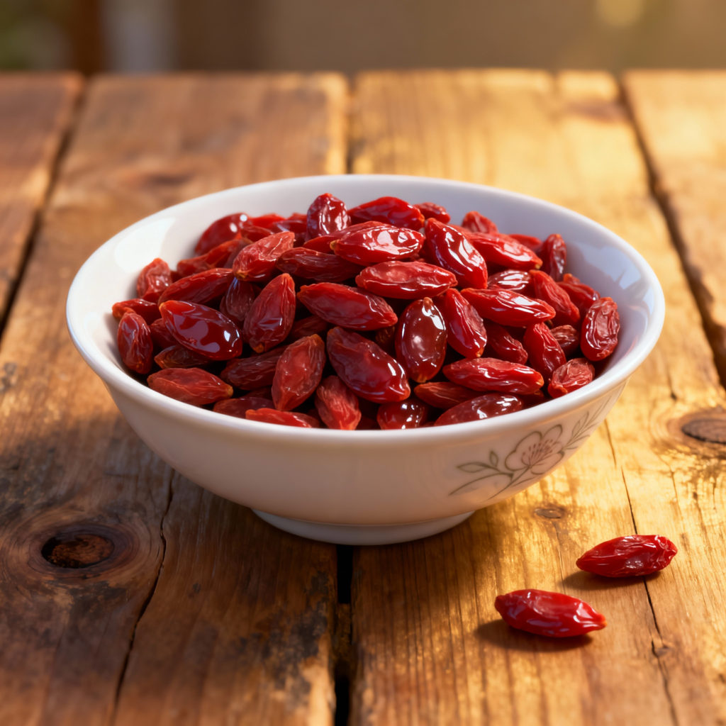 Miska se sušenými plody kustovnice čínské (goji).