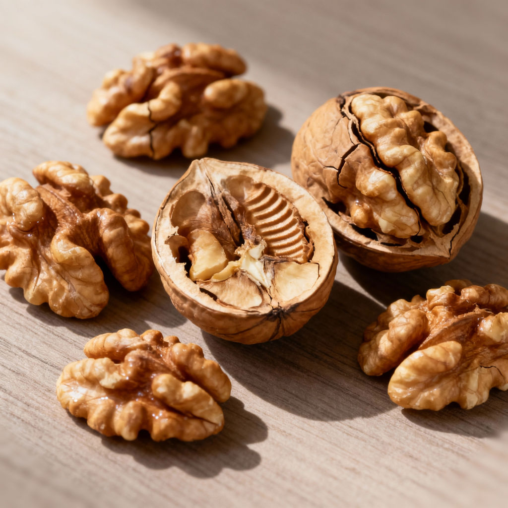 Hromádka vyloupaných jader vlašských ořechů.