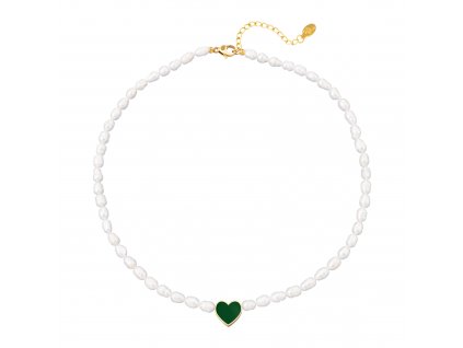 Ornamenti.cz Pozlacený náhrdelník Pearls Green Heart gold