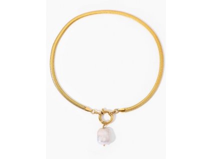 Ornamenti.cz Pozlacený náhrdelník Flat chain and pearl gold